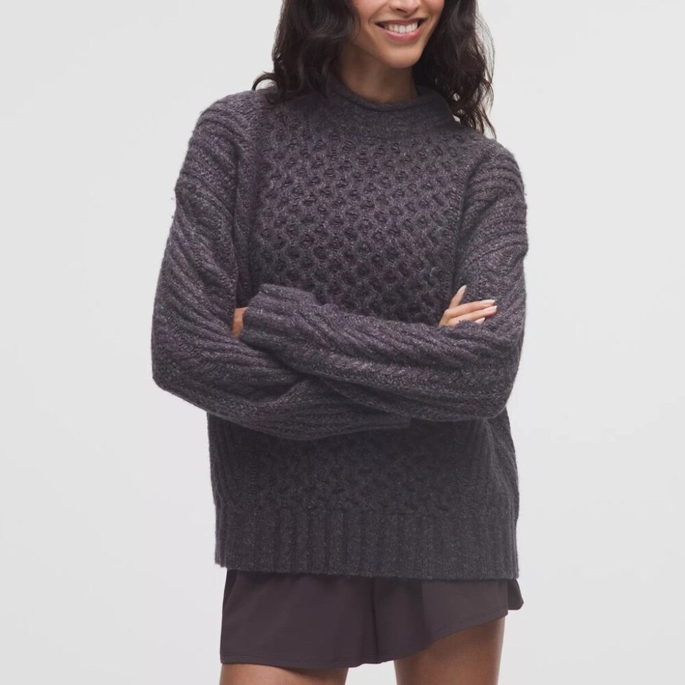 NEW NWT Lululemon Wool-Blend Cable Knit Sweater Mock Neck Oversized